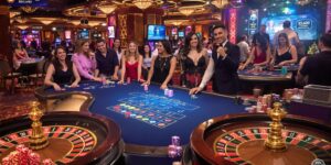 Sòng bạc trực tuyến với bàn chơi và bánh xe roulette