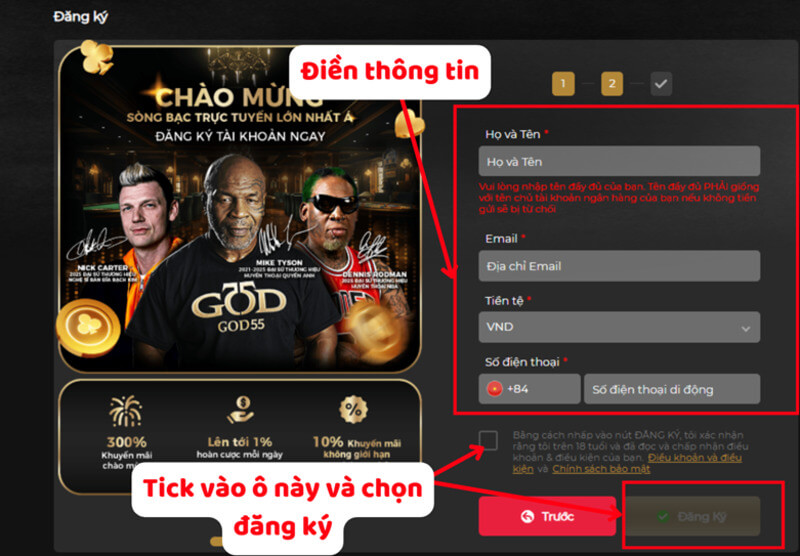 Cách đăng ký tài khoản god55