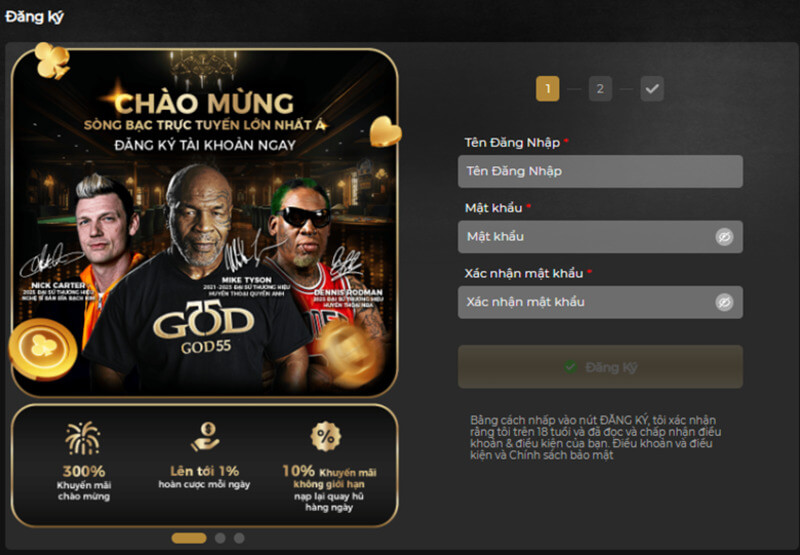 Điền đầy đủ thông tin khi đăng ký god55